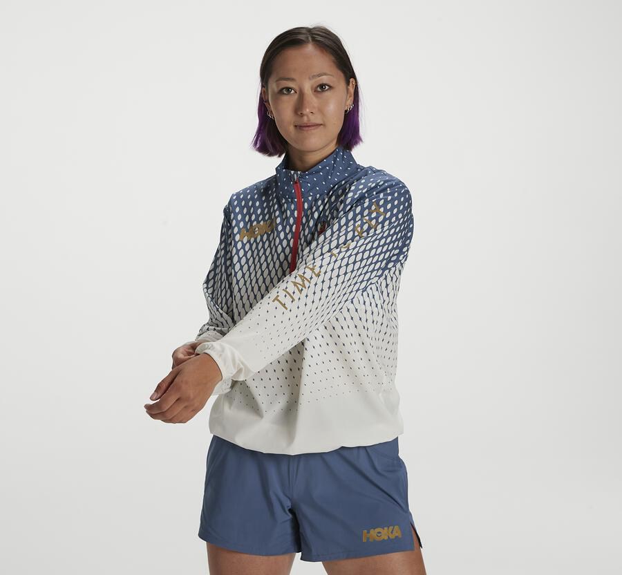 Hoka One One Womens Jackets - Wind-Resistant - Blue/White - XZYS68273
